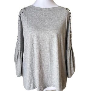 LILY Rain Gray Women's Top Pearl Stud Accents Oversized Medium